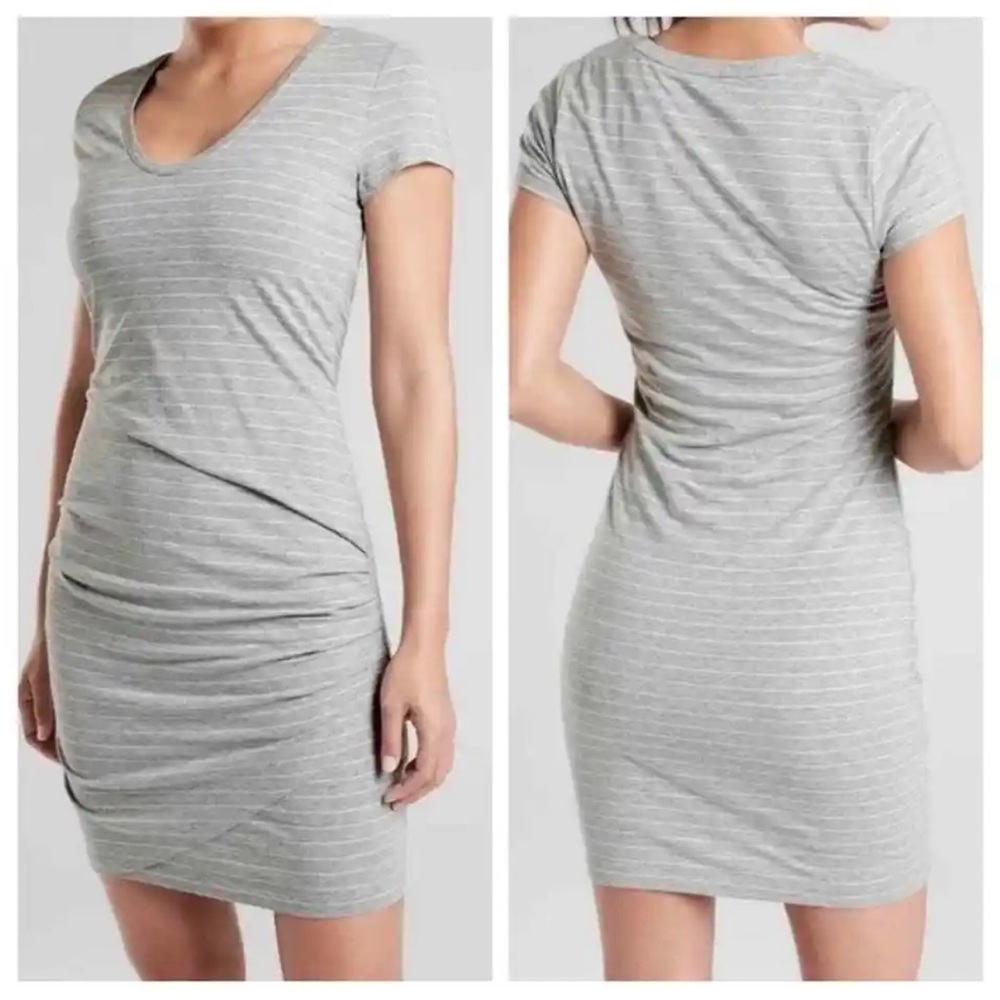 Athleta Central Stripe Casual Dress Gray White XS